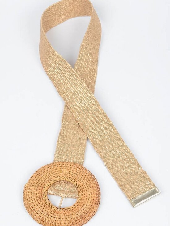 Round Handmade Bamboo Buckle Elastic Belt main image 4